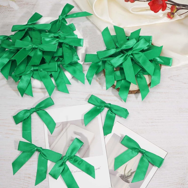 Sokfone Green Ribbon Bow Decor 2.5" Premade Twist Tie Bows for Crafts Mini Bows for Gift Wrapping, Christmas, Wedding Decor, DIY Party Favors & Baking Embellishments - 50 Counts - Image 2